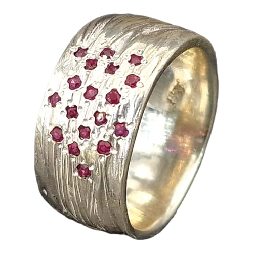 LeoLars-PABE Rubin Ring im Wellen Design, Gr.58 (18,5), aus 925er Silber, 18 Rubine, schönes rot, massiv, Unika, Handarbeit von LeoLars-PABE