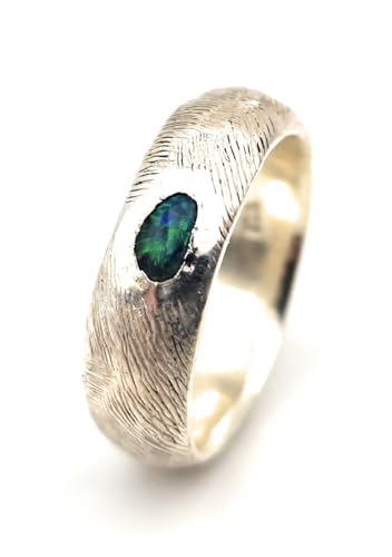 LeoLars-PABE Schwarzer Opal Design Ring, Gr.60 (19), aus 925er Silber mit der Oberflächen Struktur Finger Print, Fingerabdruck, Unikat, Handarbeit von LeoLars-PABE
