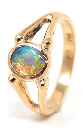 LeoLars-PABE Lightning Ridge Multicolor Chrystal GEM Opal Design Ring, Gr. 58, 750er Gold, Unikat, Handarbeit von LeoLars-PABE