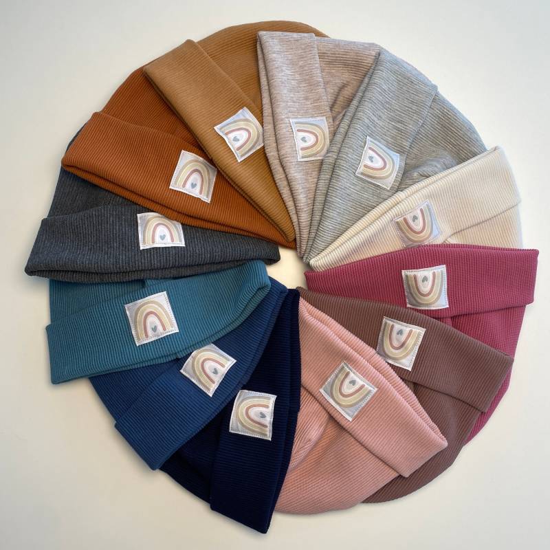 Beanie Mütze & Loop Schal Leoloewe Hipster Baby Kinder Erwachsene Rosa Regenbogen Rainbow 12 Farben von LeoLoeweShop