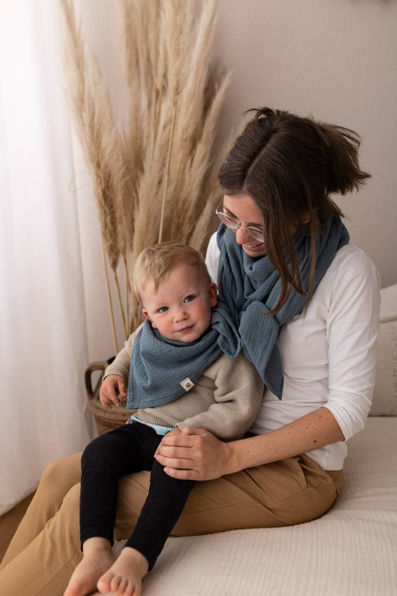 Musselintuch Xxl Musselinschal Dreieckstuch Erwachsene Damen Halstuch 100% Baumwolle Mini Me Look Blau von LeoLoeweShop