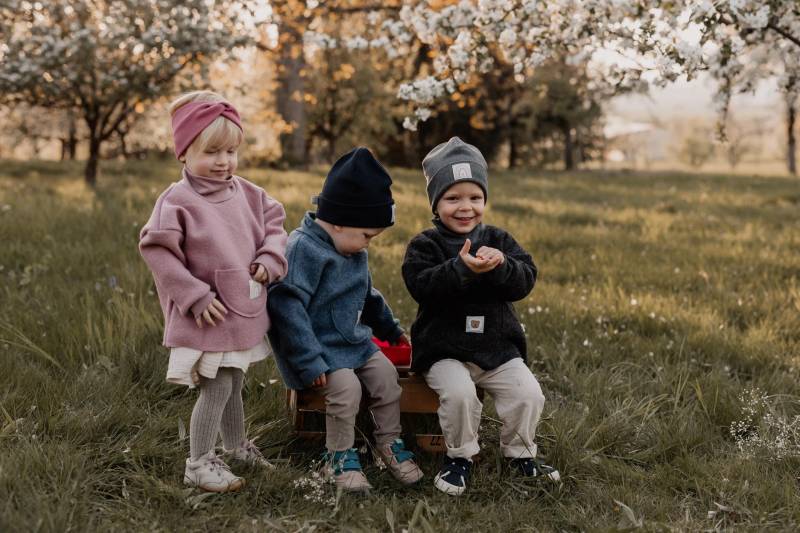 Walkpullover Walkjacke Kleinkind Baby Kind 100% Schurwolle Walkstoff Grau Dunkelgrau von LeoLoeweShop