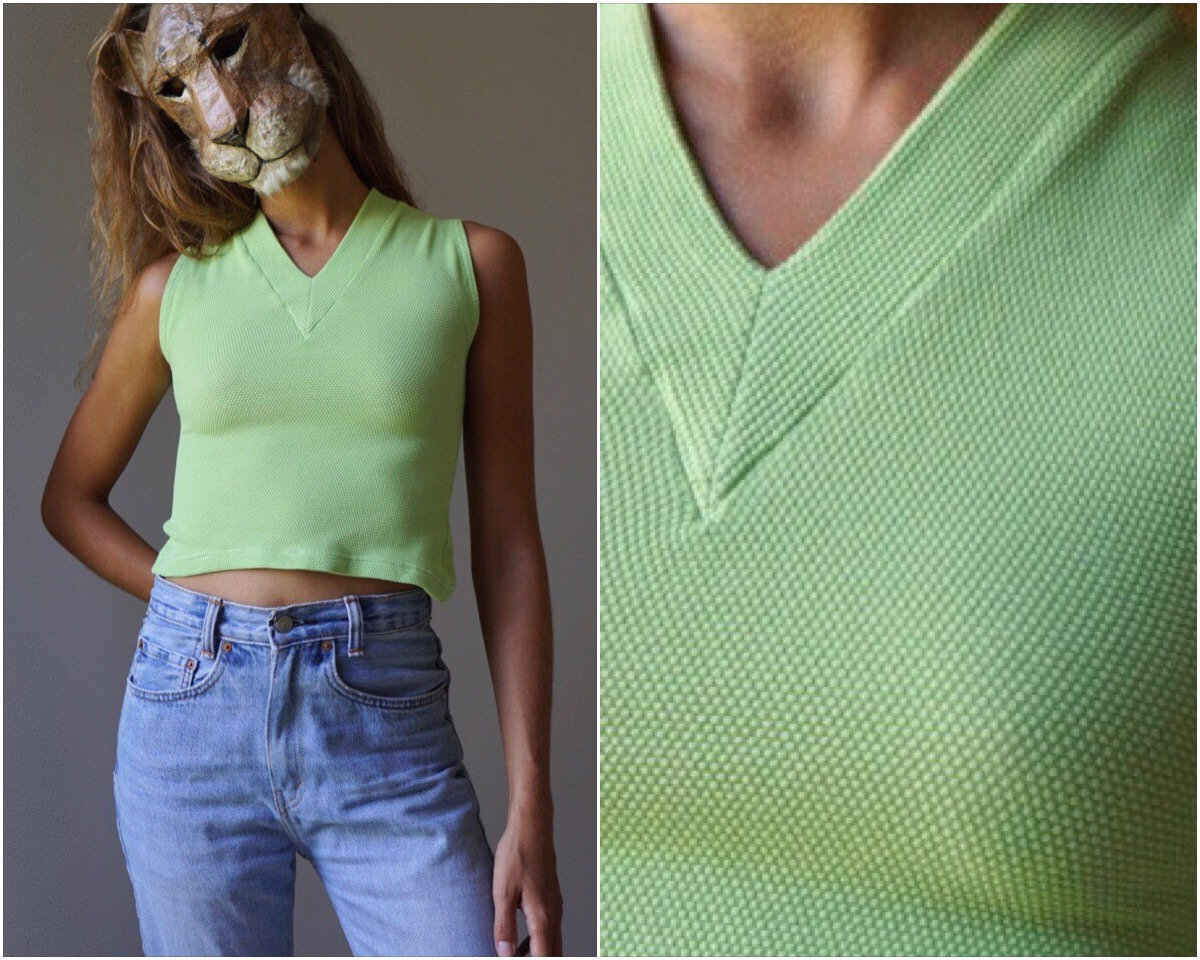 90Er Jahre Nos Apfelgrün Waffel Crop Top/Vintage Deadstock Terry Stretchy Mini Ärmelloses von LeoVenustus