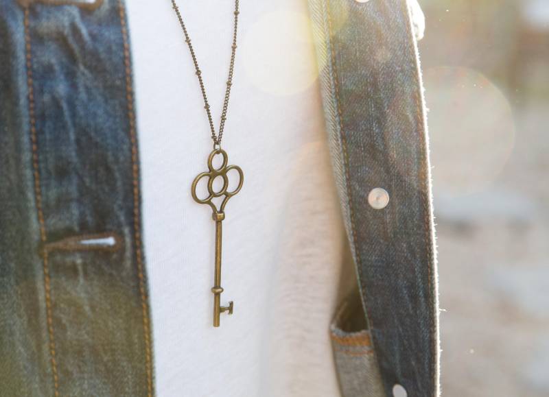 Schlüssel Halskette, Antike Lange Messing Vintage Wie Große Halskette von LeoandLovey