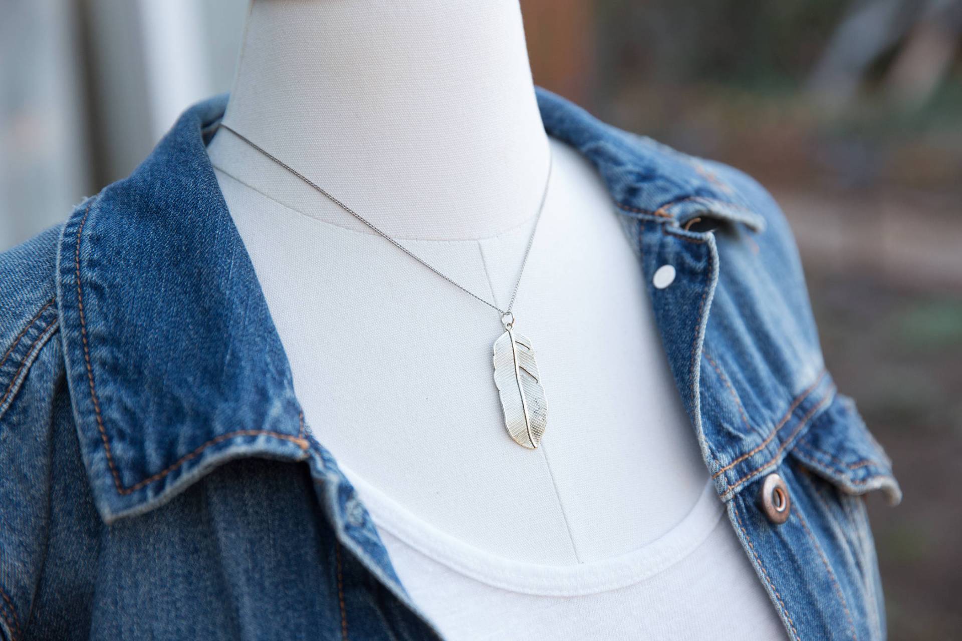 Silber Feder Halskette, Boho Layering Anhänger, Große Feder, Anhänger Etsy von LeoandLovey