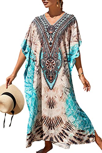 LeofL Damen Kleid Ethnic Kleid Kaftan Lang Maxi Nachtwäsche Body Cover, Farbe 1, Einheitsgröße von LeofL