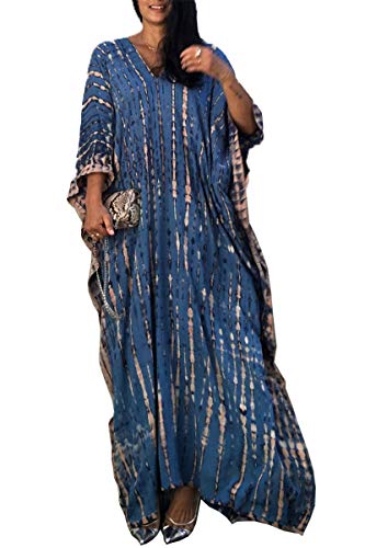 LeofL Damen Maxi-Morgenmantel, V-Ausschnitt, Kaftan-Strand, lang, D Marineblau, Einheitsgröße von LeofL