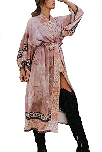 LeofL Damen Strand Cardigan Bademantel Nachthemd Yukata Kimono Badeanzug Cover Ups, J Multi Japan Farbe 8, Einheitsgröße von LeofL
