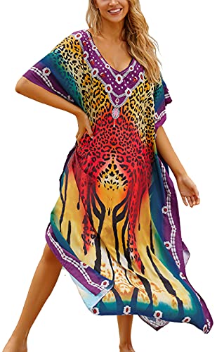 LeofL Damen Strand Kaftan Kleid Lose Kleid Abendkleid Nachthemd Maxikleider, Eine ethnische Farbe, Einheitsgröße von LeofL