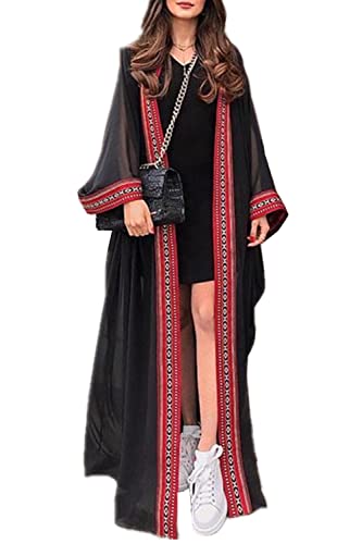 LeofL Damen Strand-Cardigan Morgenmantel Nachthemd Kaftan Kleid Badeanzug Cover Ups, N Black Border Stitch, One size von LeofL