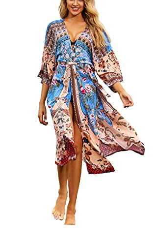 LeofL Damen Strand Cardigan Bademantel Nachthemd Yukata Kimono Badeanzug Cover Ups, G Multi Japan Farbe 5, One size von LeofL