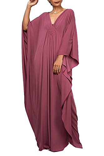 LeofL Kaftan Morgenkleid Lose Kleid Abendkleid Nachthemd Maxikleider Langes Kleid, D, Einheitsgröße von LeofL