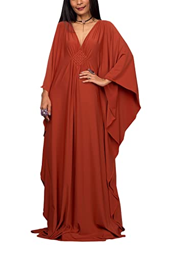 LeofL Kaftan Dressing Lose Kleid Abendkleid Nachthemd Maxikleider Langes Kleid, Orange/Rot, Einheitsgröße von LeofL