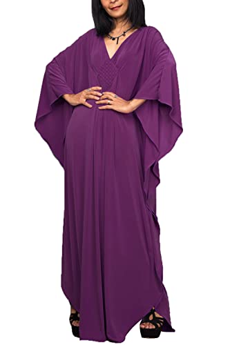 LeofL Kaftan Morgenkleid Lose Kleid Abendkleid Nachthemd Maxikleider Langes Kleid, Purple, Einheitsgröße von LeofL