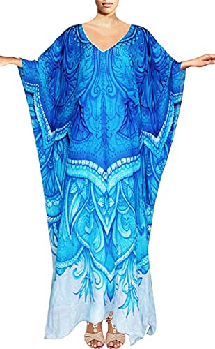 LeofL Langes fließendes Boho-Strandkleid für Damen, Kaftan, Kimono, Maxi-Bademantel, Nachthemd, Badeanzug, H Smaragdblau, One size LeofL Langes fließendes Boho-Strandkleid für Damen, Kaftan, Kimono, Maxi-Bademantel, Nachthemd, Badeanzug, H Smaragdblau, One size von LeofL