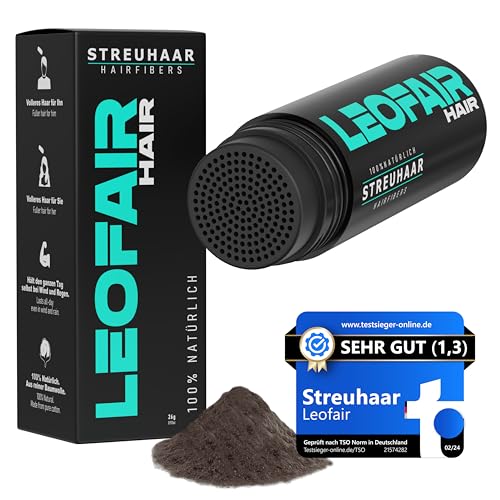Leofair Haarverdichtung - 100% natürlich - Streuhaar für volles und dichtes Haar in Sekunden! Schütthaar in Premium Friseurqualität - 28g - Perfekter Look für Männer & Frauen (Dunkelbraun) von Leofair