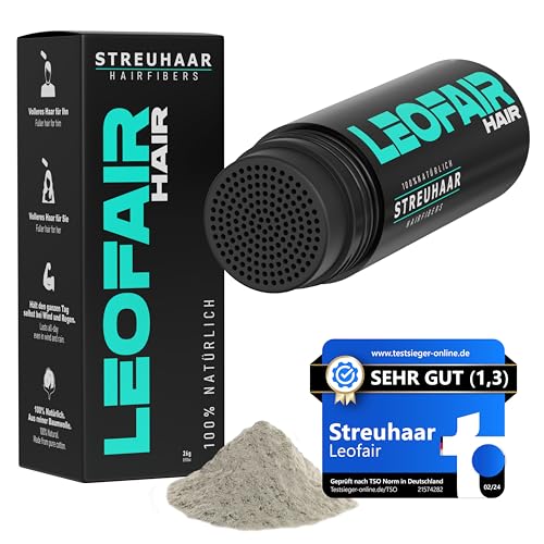Leofair Haarverdichtung - 100% natürlich - Streuhaar für volles und dichtes Haar in Sekunden! Schütthaar in Premium Friseurqualität - 28g - Perfekter Look für Männer & Frauen (Grau) von Leofair