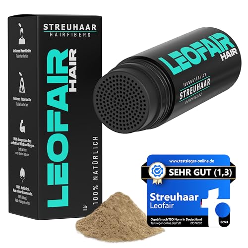 Leofair Haarverdichtung - 100% natürlich - Streuhaar für volles und dichtes Haar in Sekunden! Schütthaar in Premium Friseurqualität - 28g - Perfekter Look für Männer & Frauen (Hellbraun) von Leofair