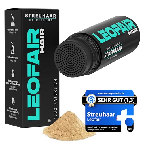 Leofair Haarverdichtung - 100% natürlich - Streuhaar für volles und dichtes Haar in Sekunden! Schütthaar in Premium Friseurqualität - 28g - Perfekter Look für Männer & Frauen (Mittelblond) von Leofair