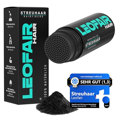 Leofair Haarverdichtung - 100% natürlich - Streuhaar für volles und dichtes Haar in Sekunden! Schütthaar in Premium Friseurqualität - 28g - Perfekter Look für Männer & Frauen (Schwarz) von Leofair