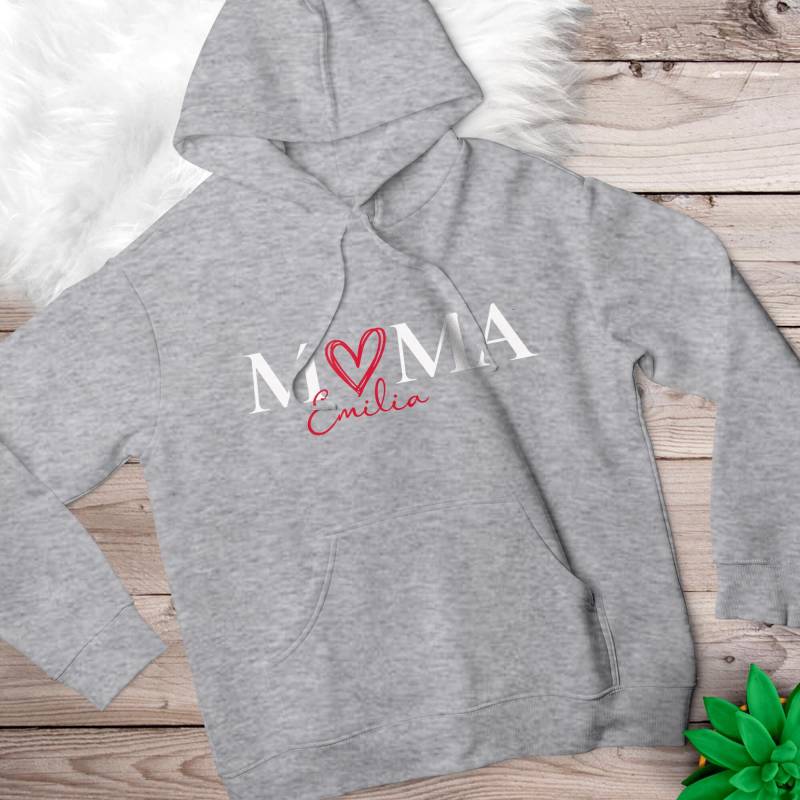Mama Hoody Herz Grau Personalisiert Mit Namen von LeolyDE