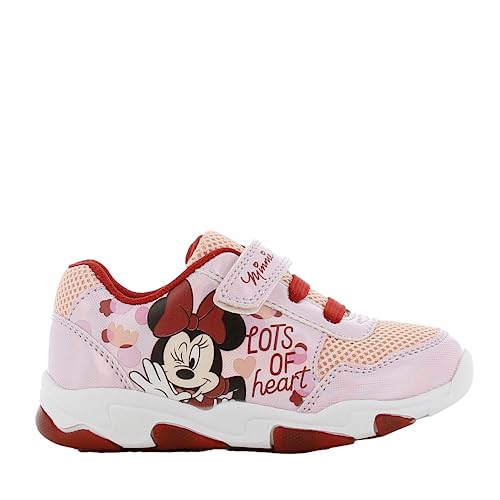 Disney Minnie Mouse Kinderschuhe von 2 bis 8 Jahre, LED Leuchtschuhe Mädchen mit Minnie Maus Motiv 25 EU, Turnschuhe mit Licht und Klettverschluss, Blink Sneaker ideal fur Schule und Freizeit, Rosa von Leomil
