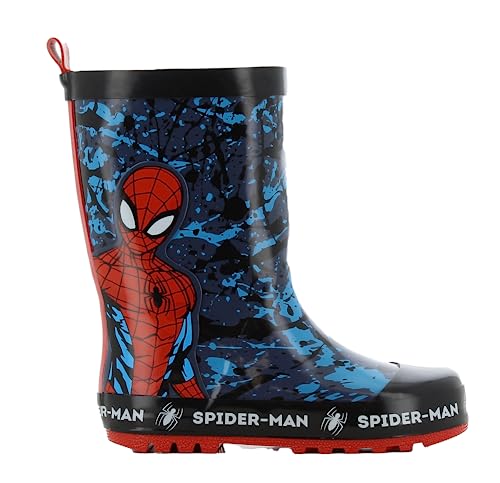 MARVEL SPIDERMAN Gummistiefel Jungen von 2 bis 8 Jahre, Ungefütterte Warme Regenschuhe für Kinder 24 EU, Wasserdichte Regenstiefel mit Avenger Motiv, Superhelden Schlupfstiefel für nassen Tagen, Blau von Leomil