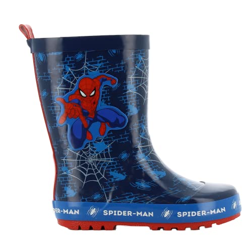 MARVEL SPIDERMAN Gummistiefel Jungen von 2 bis 8 Jahre, Ungefütterte Warme Regenschuhe für Kinder 33 EU, Wasserdichte Regenstiefel mit Avenger Motiv, Superhelden Schlupfstiefel für nassen Tagen, Blau von Leomil