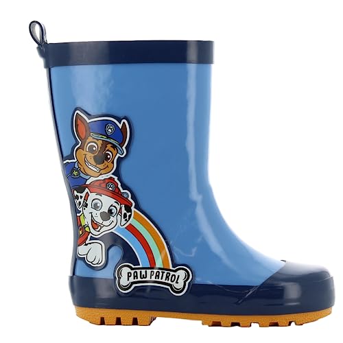 PAW PATROL Gummistiefel Jungen von 1 bis 6 Jahre, Ungefütterte Warme Regenstiefel mit Chase und Marshall Motiv 24 EU, Wasserdichte Regenschuhe Mädchen, Bequemer Kinderschuhe, Schlupfstiefel, Blau von Leomil