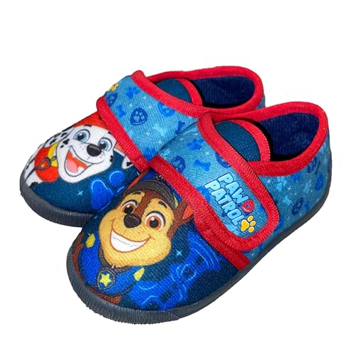 PAW PATROL Kinder Hausschuhe Jungen von 2 bis 6 Jahre, Warme Pantoffln für Junge und Mädchen mit Klettverschluss, Lustige Schuhe mit Chase und Marshall Motiv 24 EU, Ideal für Kindergarten, Blau von Leomil