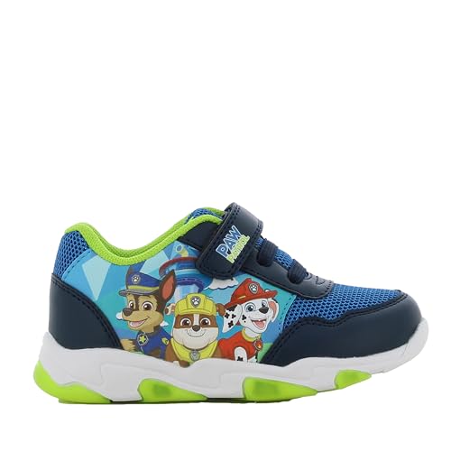 PAW PATROL Kinderschuhe mit Licht von 2 bis 6 Jahre, LED Leuchtschuhe Jungen und Mädchen 28 EU mit Chase und Marshall Motiv, Turnschuhe mit Klettverschluss, Sneaker ideal fur Schule und Freizeit, Blau von Leomil