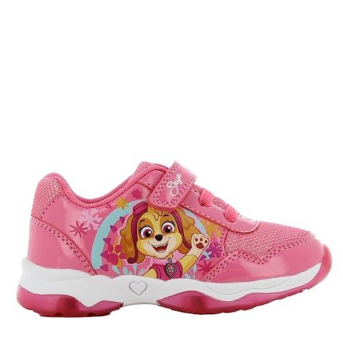 PAW Patrol Schuhe Mädchen von 2 bis 6 Jahre, LED Leuchtschuhe mit Skye Motiv 27 EU, Blinkende Kinderschuhe mit Klettverschluss, Turnschuhe mit Licht, Sneaker ideal für Schule und Freizeit, Weis Rosa von Leomil