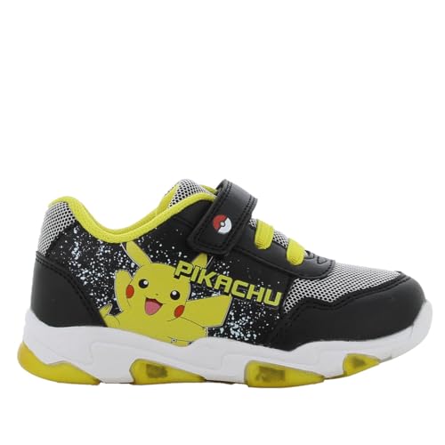 Pokemon Blinkschuhe Jungen von 3 bis 9 Jahre, Niedriger Leuchtschuhe 34 EU mit Licht für Kinder, Lustige LED Turnschuhe für Junge mit Klettverschluss, ideal for Schule und Freizeit, Schwarz von Leomil