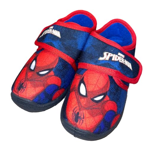 SPIDERMAN Hausschuhe Kinder Junge von 2 bis 8 Jahre, Warme Pantoffeln mit Avengers Motiv 32 EU, Hauspatschen Jungs, Marvel Kinder Hausschuhe Jungen mit Klettverschluss ideal fur Kindergarten, Navy von Leomil