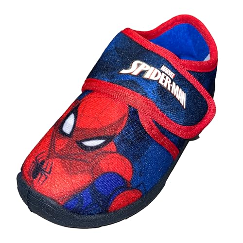 Spiderman Hausschuhe Kinder Junge von 2 bis 8 Jahre, Warme Pantoffeln mit Avengers Motiv 33 EU, Hauspatschen Jungs, Marvel Kinder Hausschuhe Jungen mit Klettverschluss ideal fur Kindergarten, Navy von Leomil