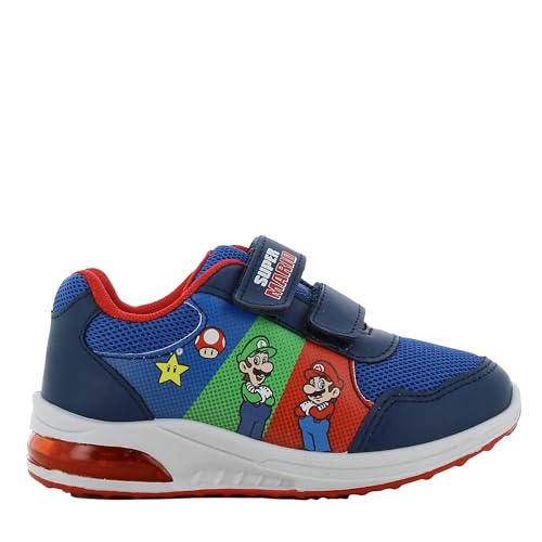 SUPER Mario Kinderschuhe mit Licht von 2 bis 8 Jahre, Nintendo Leuchtschuhe Jungen und Mädchen mit Mario und Luigi 28 EU, Kinder Turnschuhe mit Klettverschluss, ideal fur Schule und Freizeit, Blau von Leomil