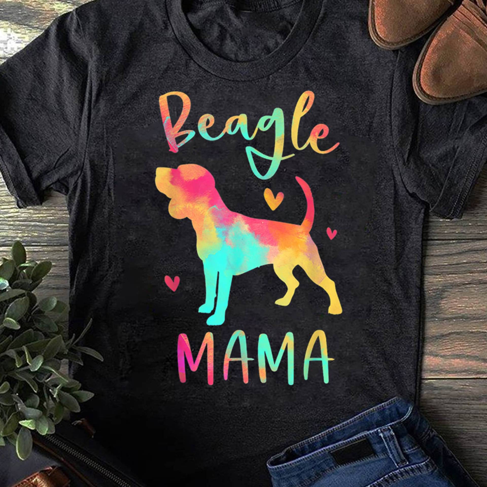 Beagle Mama Bunte Geschenke Hund T-Shirt - Geschenk Für Hundeliebhaber Lustiger Vintage Shirt von LeonaTee