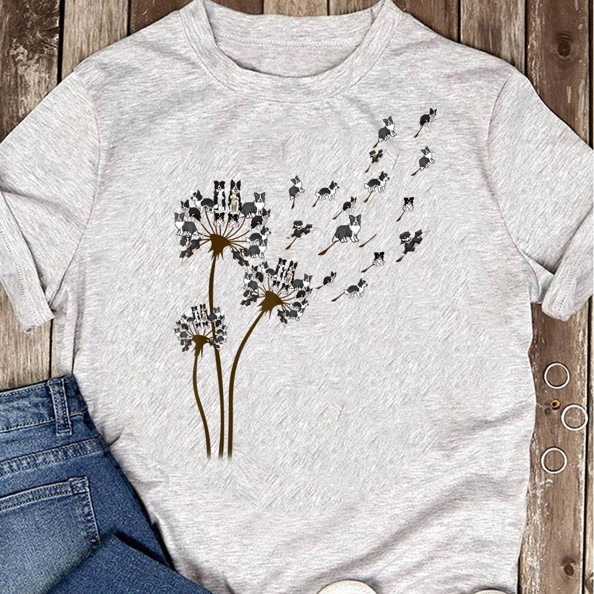 Border Collie Flower Fly Pusteblumen Collier Lustiges Hunde T-Shirt - Geschenk Für Hundeliebhaber Lustiger Hund Lovers Muttertag von LeonaTee