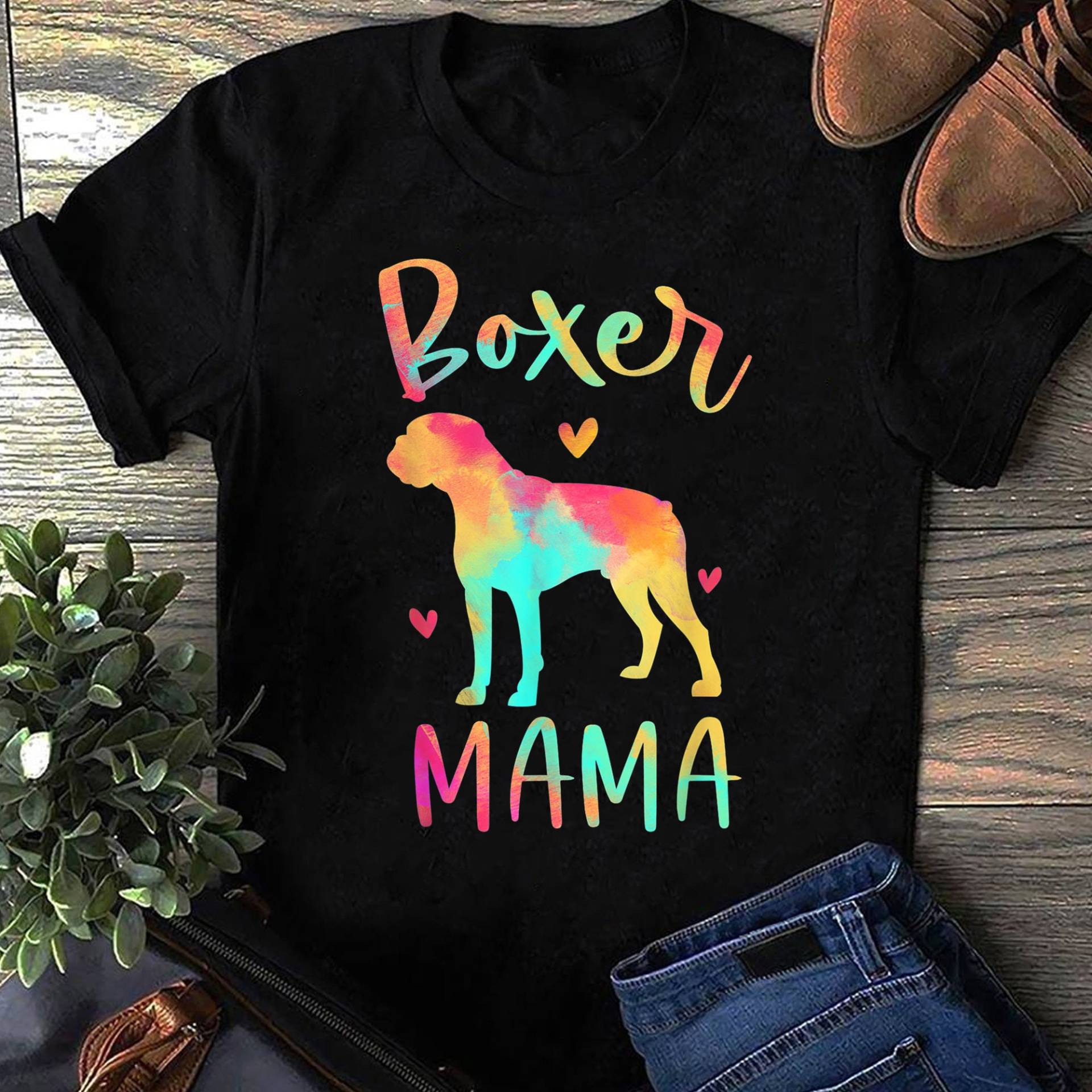 Boxer Mama Bunte Geschenke Hund T-Shirt - Geschenk Für Hundeliebhaber Lustiger Vintage Shirt von LeonaTee