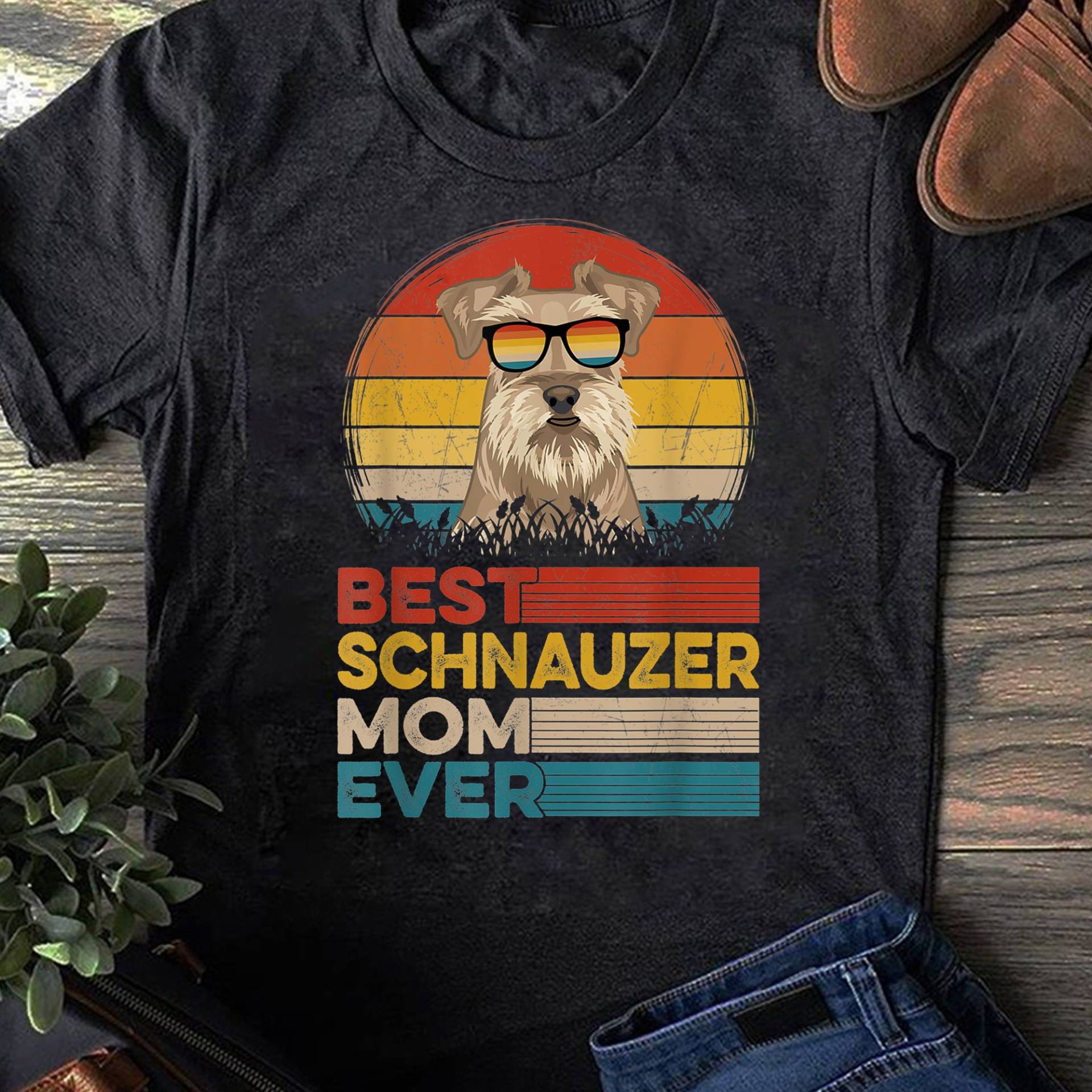 Hund Vintage Beste Schnauzer Mama Muttertag Welpe T-Shirt - Liebhaber von LeonaTee