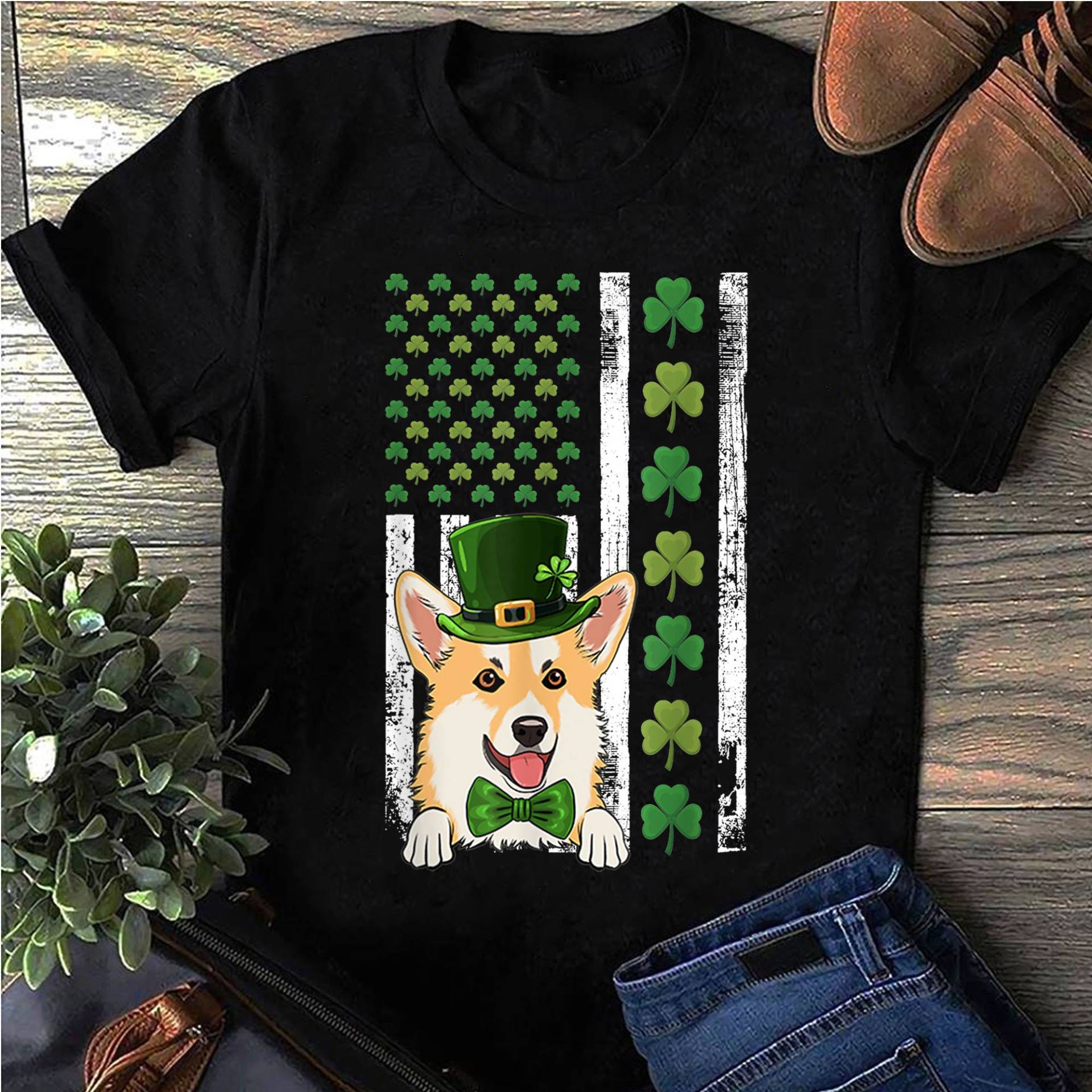 Irish American Flag Irland Vintage Corgis St Patrick Es Day T-Shirt - Geschenk Für Hundeliebhaber Lustiger Hund Liebhaber Muttertag von LeonaTee