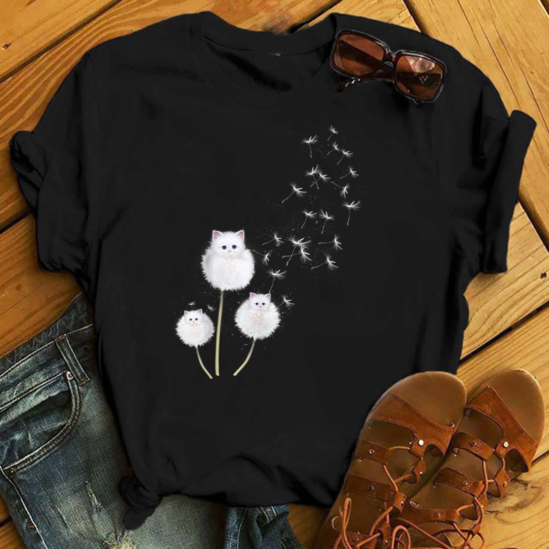 Katze Pusteblume T-Shirt Katzenliebhaber Geschenke - Geschenk, Lustiges Katzenshirt, Sommer Shirt, Coole Katze, Katzenshirt von LeonaTee