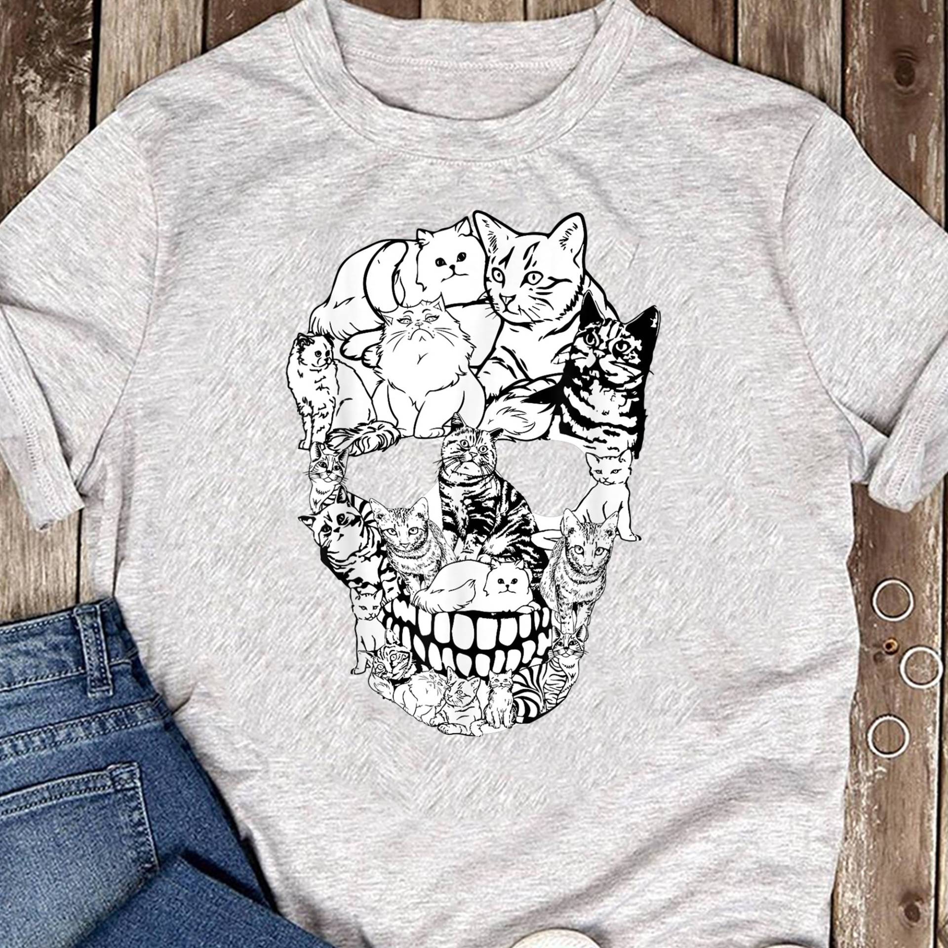 Katzenschädel Shirt - Kitty Skelett Halloween Kostüm Schädel Katze T-Shirt Katzenliebhaber Geschenk, Lustiges Katzen Shirt, Sommer Coole Katze von LeonaTee