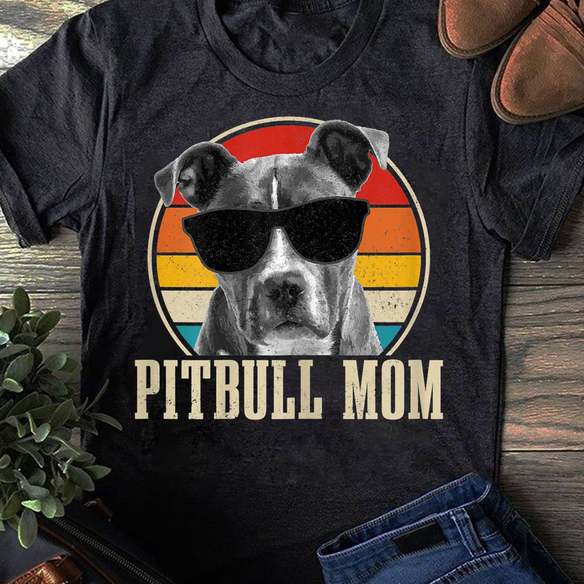 Pitbull Mama Vintage Lustiges Dog Mom T-Shirt - Geschenk Für Hundeliebhaber Lustiger Hund Shirt von LeonaTee