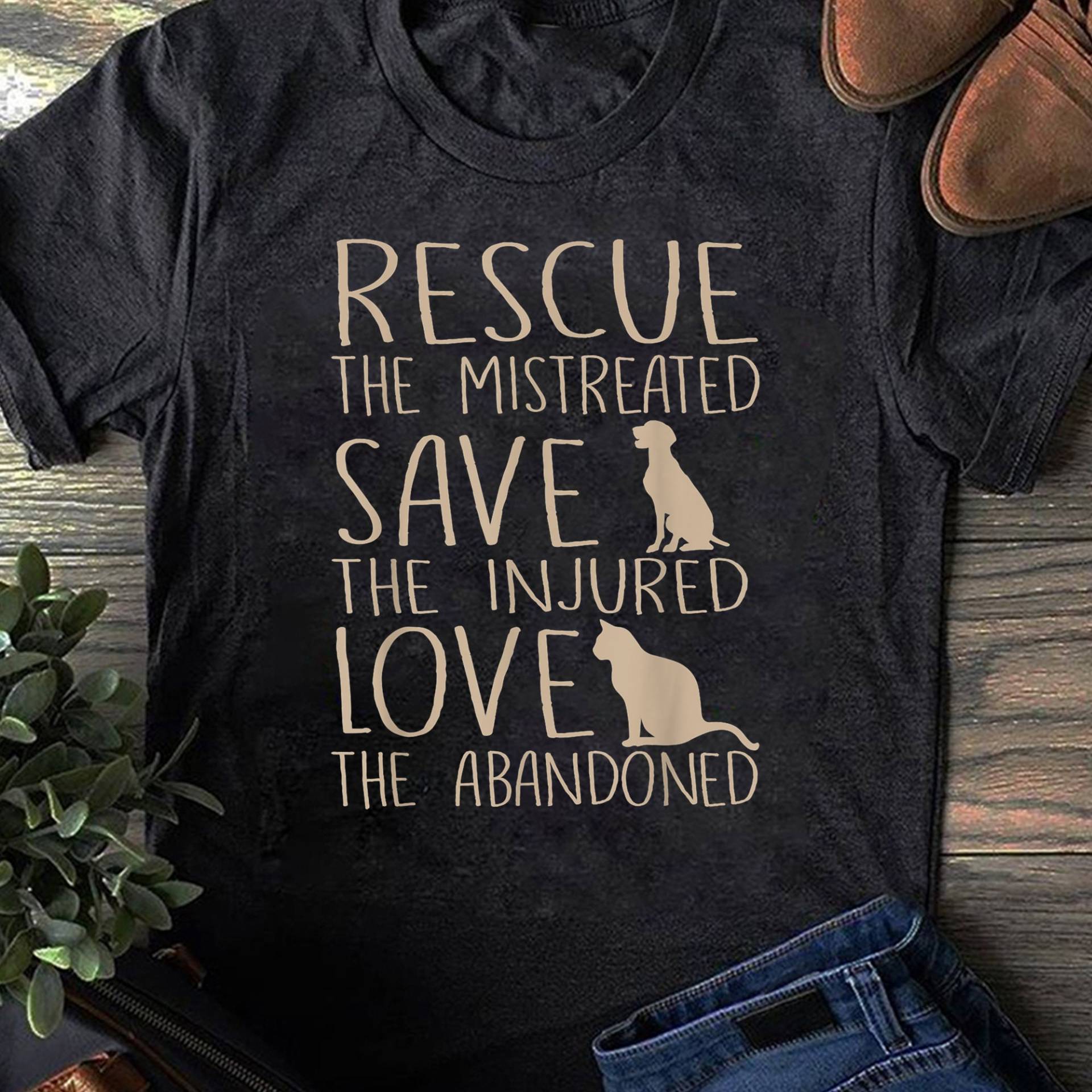 Rescue Save Love - Süßes Tier Rettungshund Katzen Liebhaber T-Shirt Katzenliebhaber Geschenk, Lustiges Katzenshirt, Sommershirt, Coole Katze von LeonaTee