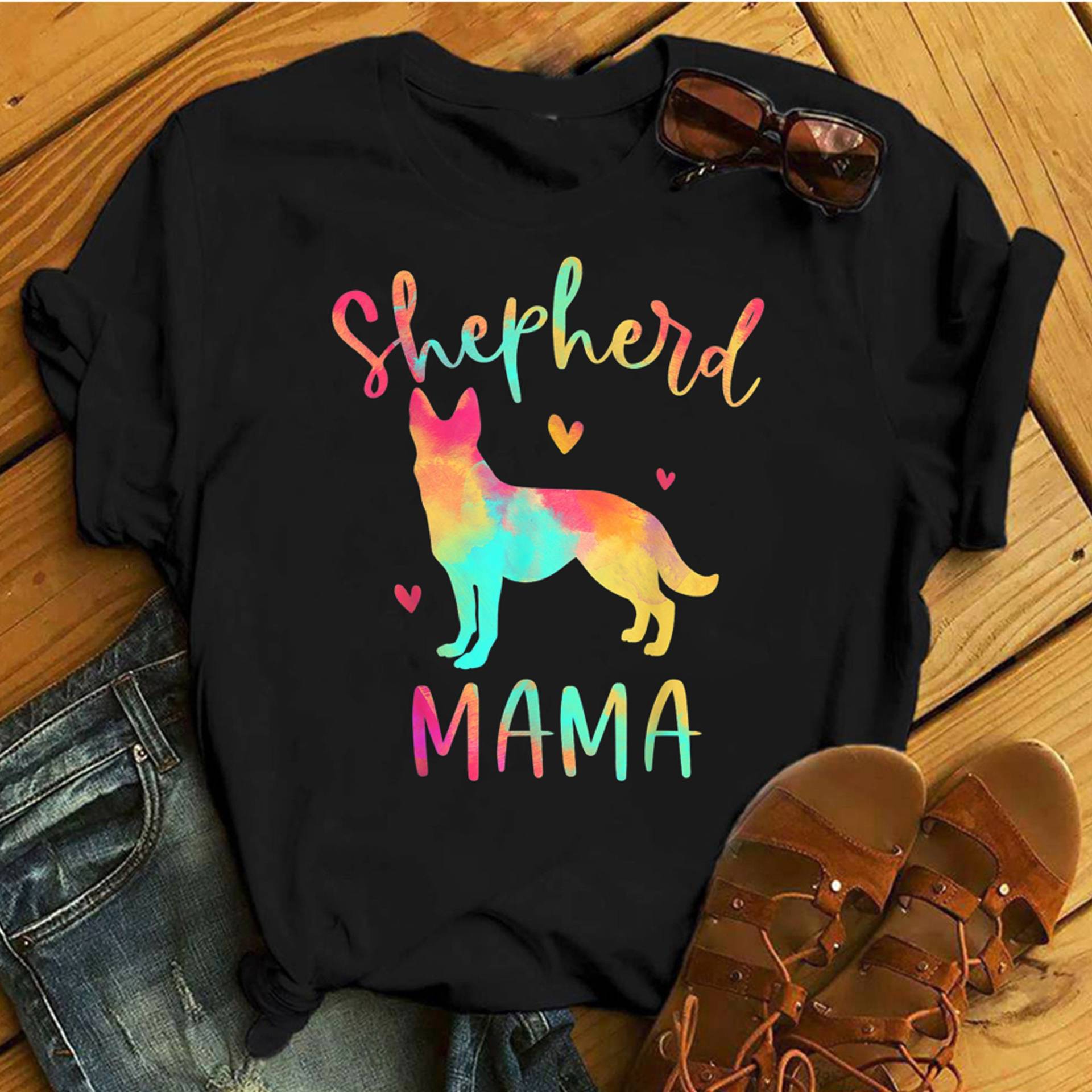 Schäferhund Mama Bunt Geschenke Hund T-Shirt - Geschenk Für Hundeliebhaber Lustiger Vintage Shirt von LeonaTee