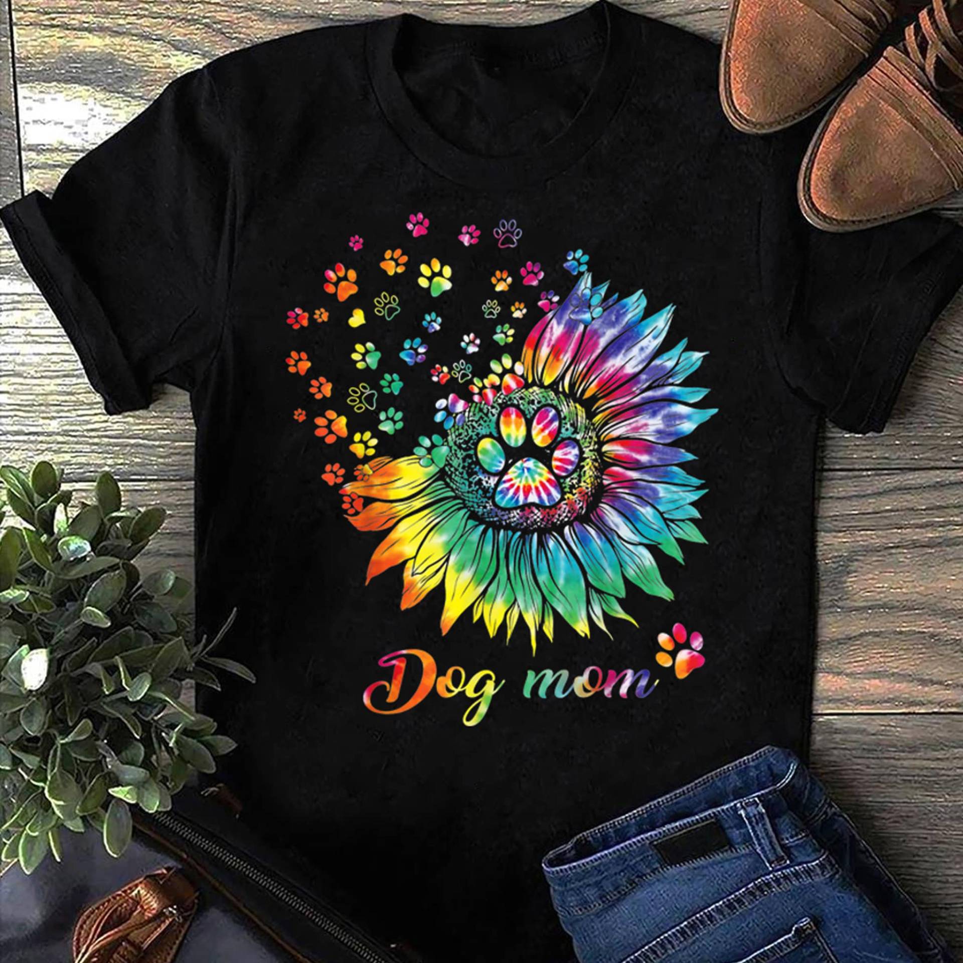 Sonnenblumen Hund Mama Tie Dye Hundeliebhaber Lustiges T-Shirt - Geschenk Für Lustiger Muttertag Hunde Mama von LeonaTee