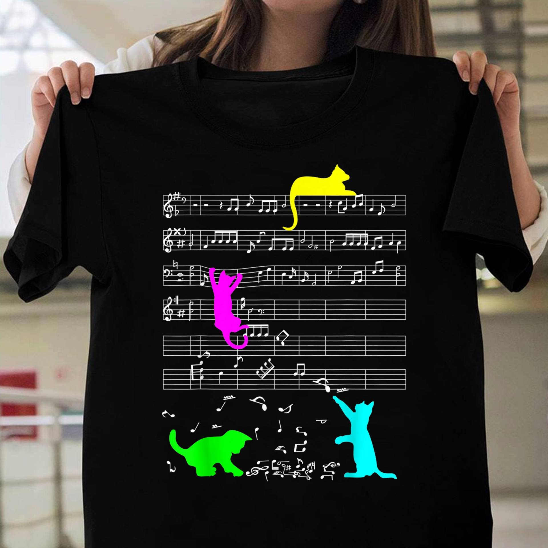 Süße Katze Kätzchen Noten Bunte Musiker T-Shirt - Katzen Liebhaber Geschenk, Lustige Shirt, Sommer Coole Katze, Shirt von LeonaTee