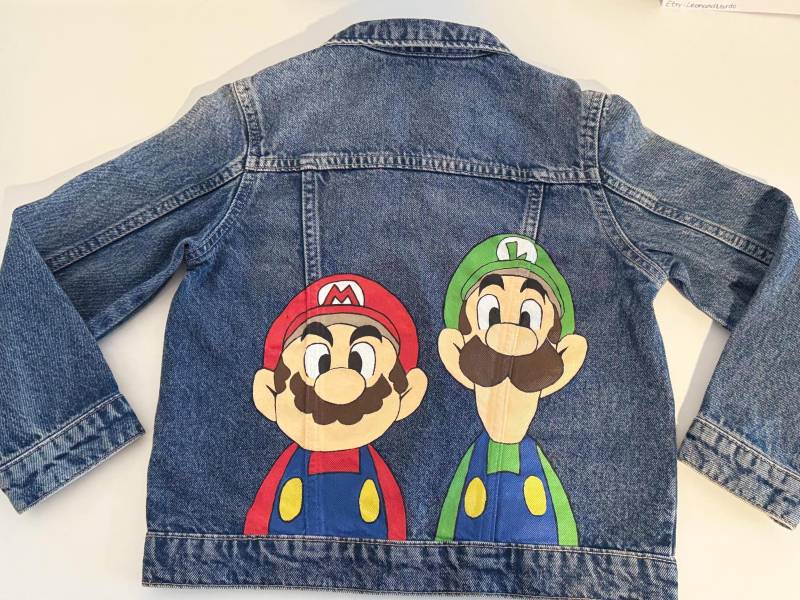 Handbemalte Kinder Und Baby Jeansjacke Mit Dem Mario Luigi. Wunschnamen Personalisierung Möglich von LeonandNardo