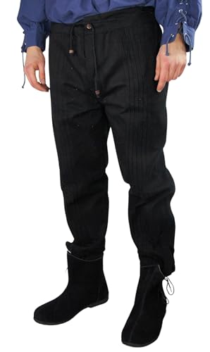 LEONARDO CARBONE® Edle Hose mit Ziernaht Oskar - Herren Hosen, Leichte Sommerhose Herren, Festival Outfit, Wikinger, Mittelalter Kleidung, LARP, Cosplay, Freizeithose Lang - 100% Baumwolle Schwarz 2XL von Leonardo Carbone